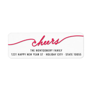 Étiquette Red Cheers Calligraphy Script Holiday Adresse
