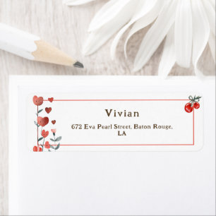 Étiquette Red Cherry Heart Floral Adresse de retour