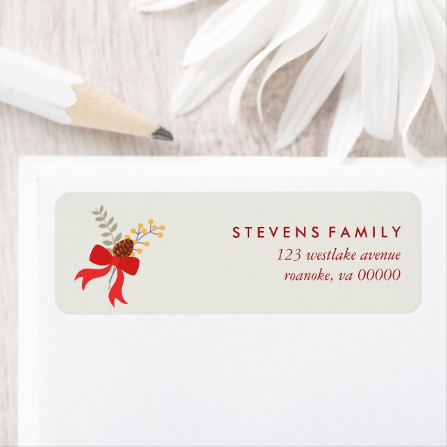 Étiquette Red Christmas Bows (En situation)