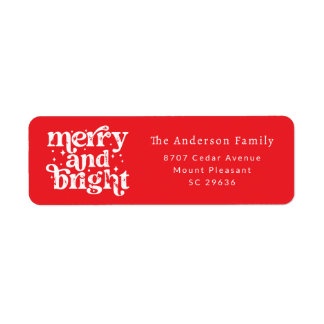 Étiquette Red Christmas Merry & Bright Return Address Label