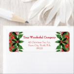 Étiquette Red Christmas Plaid et Holly | Retour<br><div class="desc">Plaque de Noël rouge avec étiquettes d'adresse de retour sainte. Un beau motif de Noël vert et élégant. Customisez ces étiquettes d'adresse de retour de Noël classiques pour l'envoi de vacances de votre entreprise.</div>