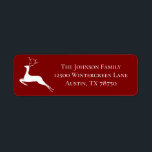 Étiquette Red Christmas Reindeer Elegant Adresse de retour<br><div class="desc">Un renne blanc élégant saute à côté de votre adresse de retour sur ces étiquettes de courrier de cartes rouges de Noël. L'accessoire de vacances parfait avec nos cartes de voeux Tis the Season.</div>