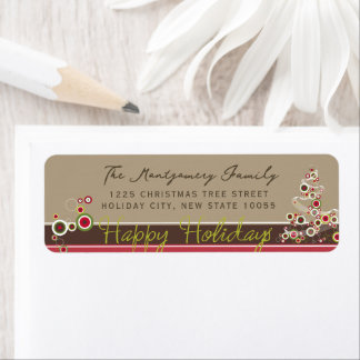 Étiquette Red Circles Modern Christmas Tree Holiday Adresse