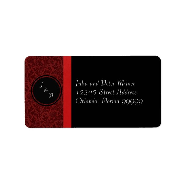 Étiquette Red Damask & Red Bow - Address Label (Devant)
