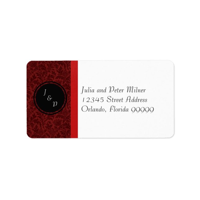 Étiquette Red Damask & Red Bow - Address Label (Devant)