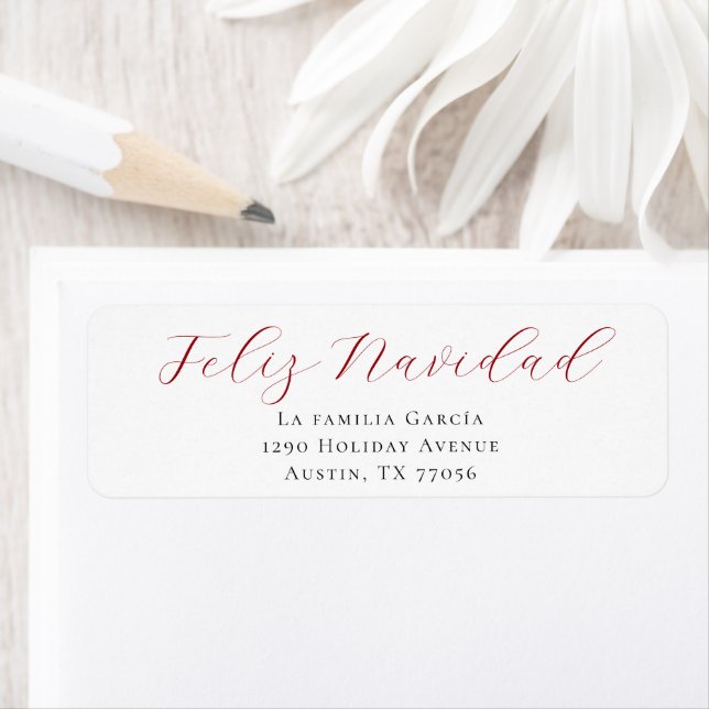 Étiquette Red Feliz Navidad Mail Return Address Label (En situation)