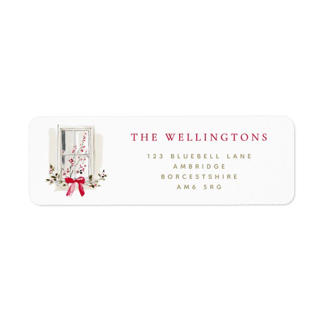 Étiquette Red Festive Holiday Window Return Address Label (Devant)