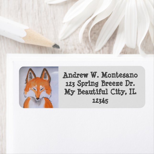 Étiquette Red Fox Grey Faune Animal Art Personnaliser (En situation)