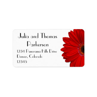 Étiquette Red Gerbera Daisy Flower Mariage Adresse de retour
