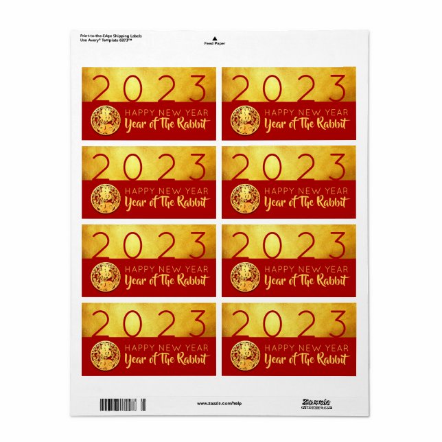 Étiquette Red Gold Chinese Rabbit coupé en papier 2023 RL (Feuille entière)