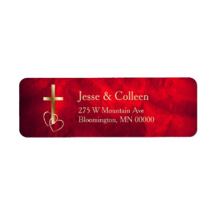 Étiquette Red Gold Christian Cross Wedding Return Label