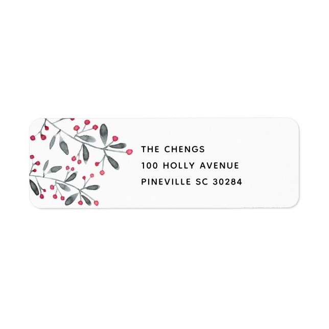 Étiquette Red & Green Christmas Holly Feuilles Adresse de re (Devant)