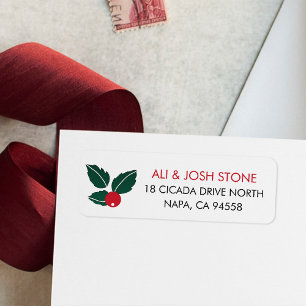 Étiquette Red & Green Hollyberry   Christmas Return Address