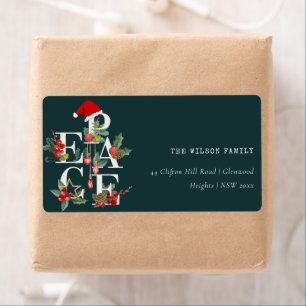 Étiquette Red Green White Peace Christmas Foliing Adresse