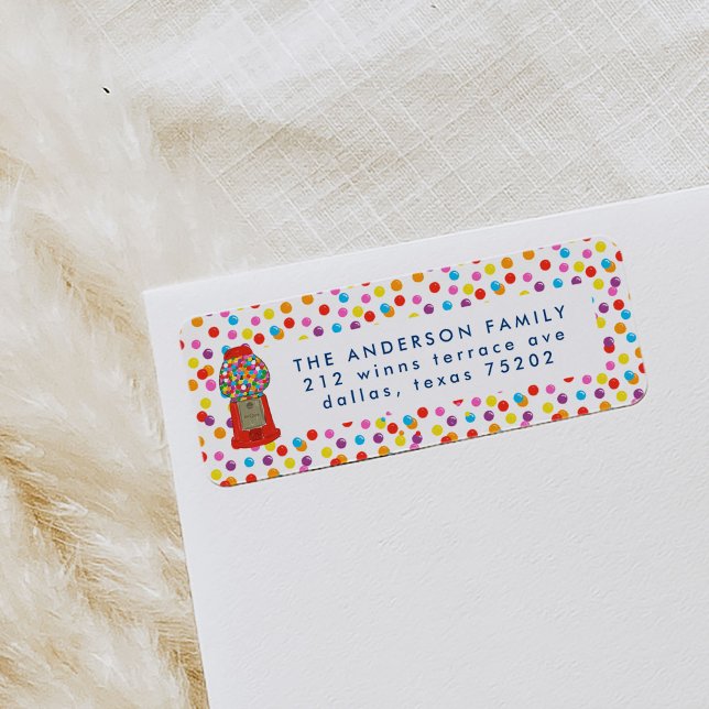 Étiquette Red Gumball Machine Candy Gum Adresse de retour (Red vintage gumball candy spotted return address labels.)