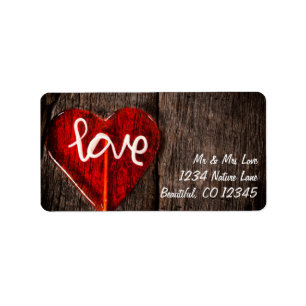 Étiquette Red Heart Love Lollipop et Rustic Barn Wood
