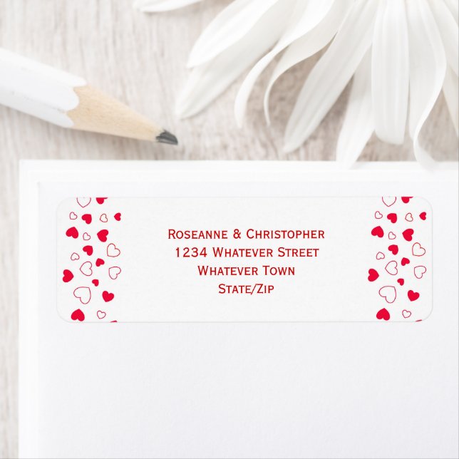 Étiquette Red Hearts Design Valentines Day Mariage Adresse (En situation)