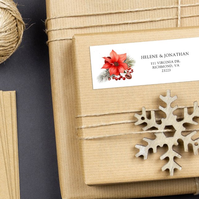 Étiquette Red Holiday Joyeux Noël Adresse de retour (Red Holiday Merry Christmas Return Address Label)