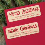 Étiquette Red Kraft fête Joyeux Noël adresse de retour<br><div class="desc">Étiquettes d'adresse de retour avec le texte rouge "Joyeux Noël" dans une police festive et votre adresse de retour ci-dessous sur une IMAGE IMPRIMÉE arrière - plan papier Kraft.</div>