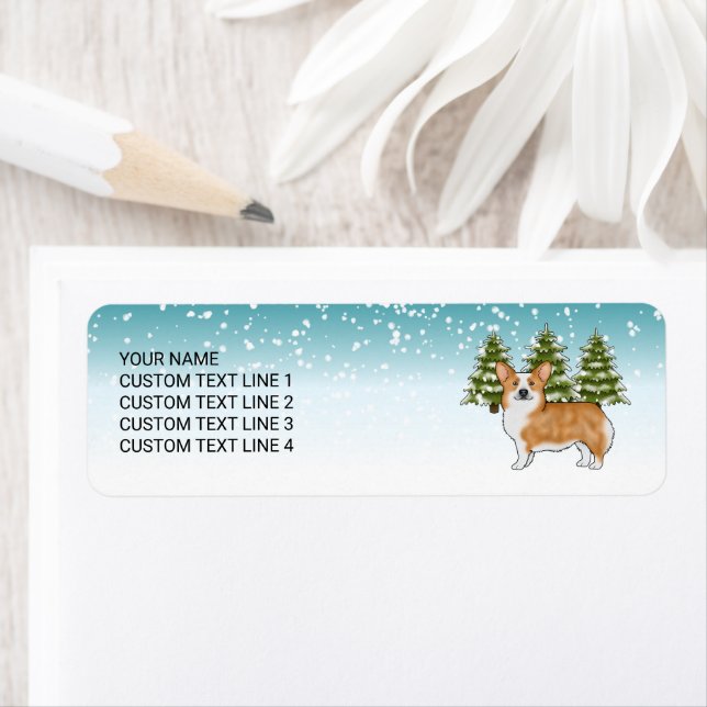 Étiquette Red Pembroke Welsh Corgi Bleu Noël d'hiver (En situation)