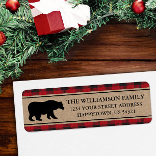 Étiquette Red Plaid Bear Kraft Holiday Retours Adresse Étiqu