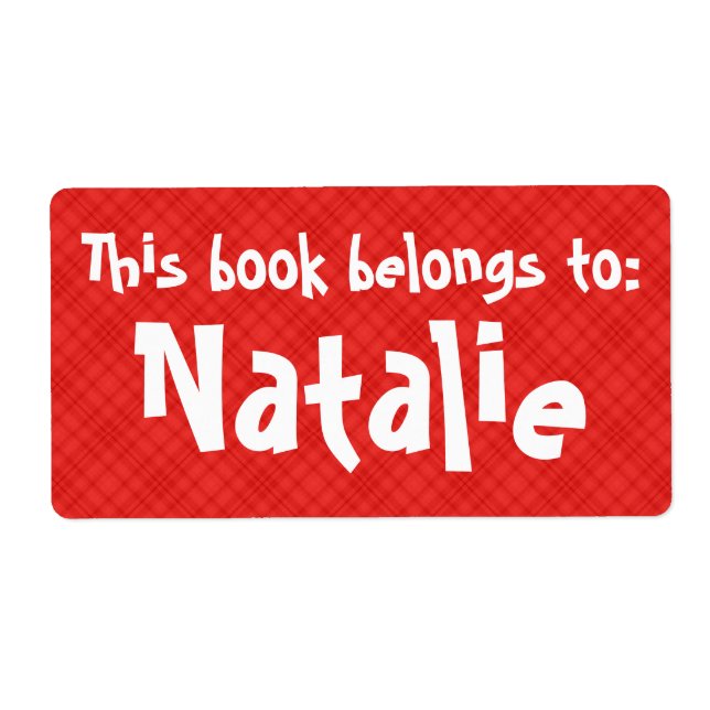 Étiquette Red Plaid "Ce Livre Appartient À" (Devant)