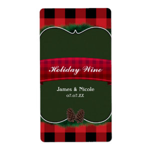 Étiquette Red Plaid Pinecones Rustic Country Wine Label