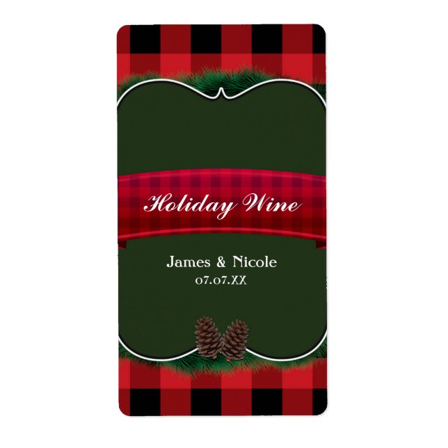 Étiquette Red Plaid Pinecones Rustic Country Wine Label (Devant)
