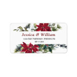 Étiquette Red Poinsettia Floral Christmas Address Label<br><div class="desc">Complete decorating your holiday with the elegant beauty of Red Poinsettia collection: https://www.zazzle.com/collections/christmas_red_poinsettia_flowers-119433546241090518?rf=238259176291992805 Surprise and bring joy to your close ones and make the celebration unforgettable. For further customization,  please click the "customize further" link and use our design tool to modify this template.</div>
