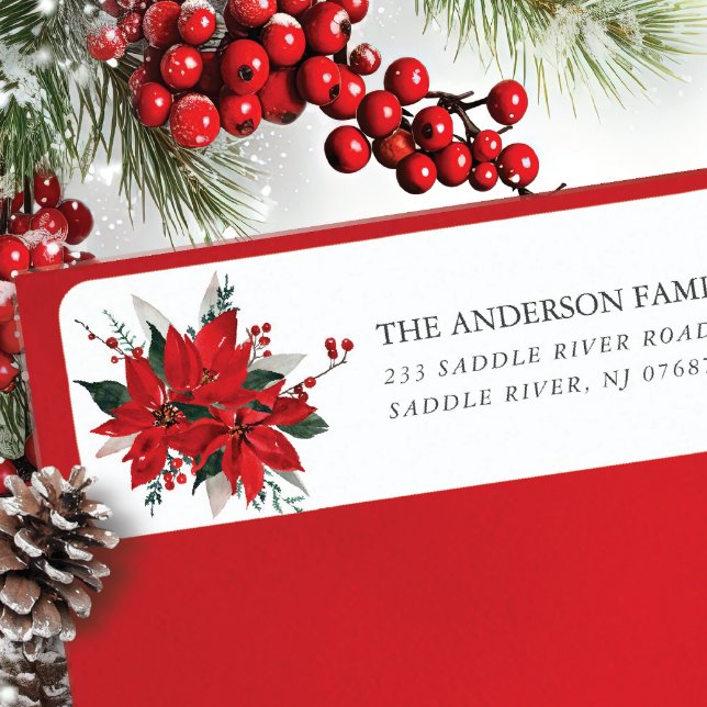 Étiquette Red Poinsettia Flower Adresse de retour (Créateur téléchargé)