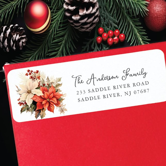 Étiquette Red Poinsettia Flower Adresse de retour (Créateur téléchargé)