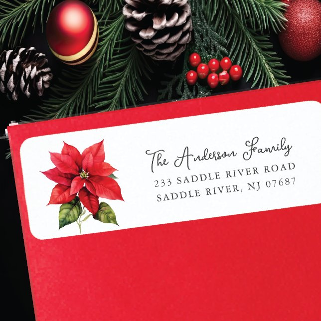 Étiquette Red Poinsettia Flower Adresse de retour (Créateur téléchargé)