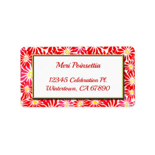 Étiquette Red Poinsettia Gold Frame Editable Address Label