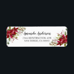 Étiquette Red Poinsettia Holly Christmas Adresse<br><div class="desc">Etonnante aquarelle rouge poinsettia fleurs blanches avec des tiges saintes et des baies bouquet floral pour la saison de Noël. Visitez notre boutique pour voir notre collection de charmantes poinsettia festives.</div>