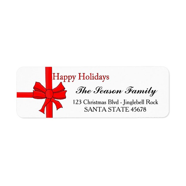Étiquette Red ribbon bow  Happy Holidays address label (Devant)