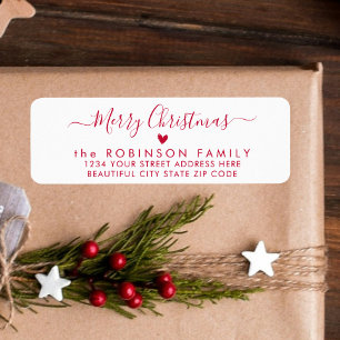 Étiquette Red Script Heart Christmas Retourner l'adresse éti