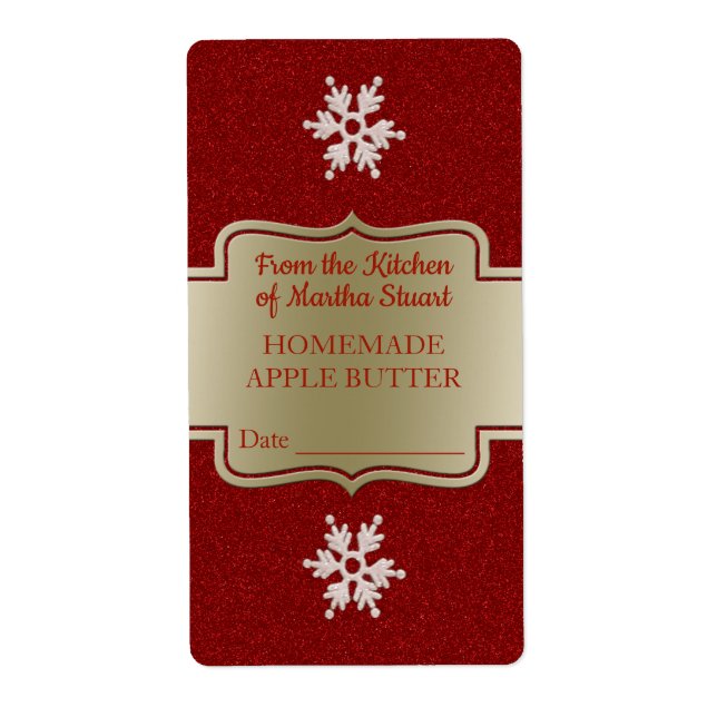 Étiquette Red Snowflakes Beurre de pomme maison en pot de ca (Devant)