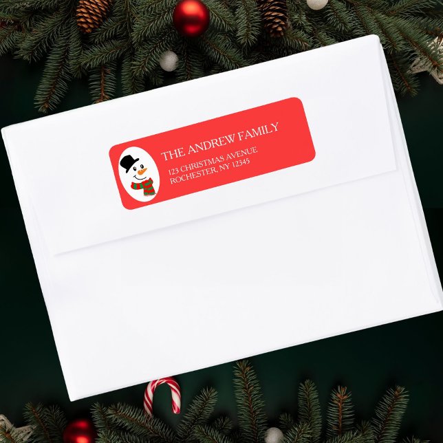 Étiquette Red Snowman Adresse de Noël (Créateur téléchargé)