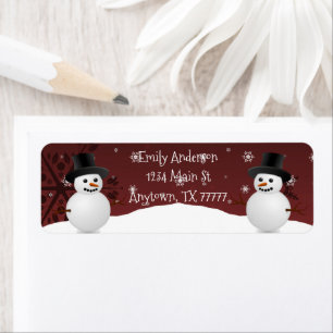 Étiquette Red Snowman Winter Scene Adresse de retour Label