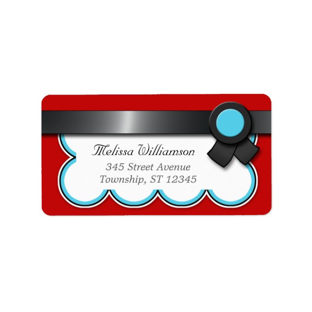 Étiquette Red & Teal Black Ribbon Return Address Labels (Devant)