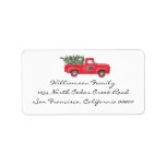 Étiquette Red Truck Tree Christmas Return Address Label<br><div class="desc">This holiday season create your own festive vintage red truck Christmas return address labels. Wonderful vintage red truck carrying a Christmas tree. Add your name and address. Simply apply label to your holiday cards to crate a wonderful look and save time!</div>