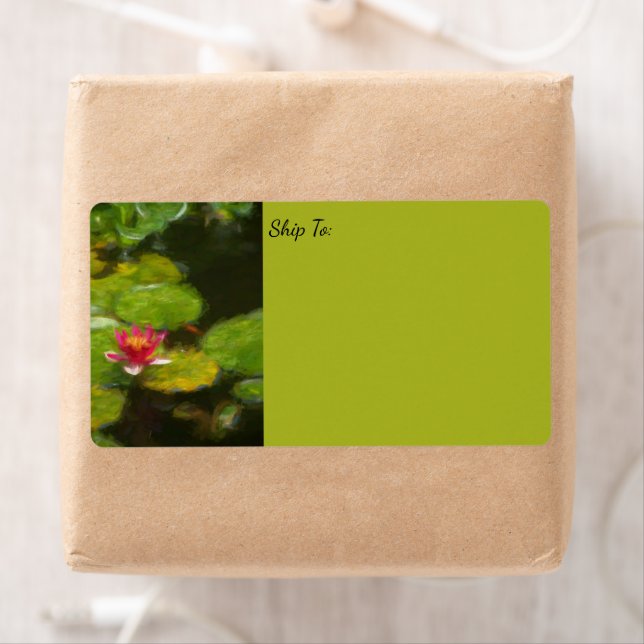 Étiquette Red Water Lily Blossom Impressionistic Digital Art (En situation)