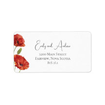 Red Watercolor Poppies Mariage Adresse de retour