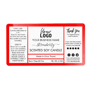 Étiquette Red Watercolor Strawberry Scented Soy Candle