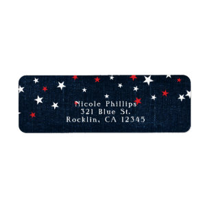 Étiquette Red White & Blue Stars Denim Party Invitation