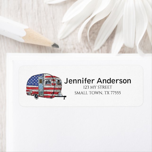 Étiquette Red White Blue USA Flag RV Camper Adresse (En situation)