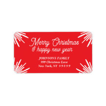 Red White Festive Merry Christmas Rays cursive tex