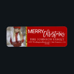 Étiquette Red White Gold Christmas Ajouter PHOTO Retour Adre<br><div class="desc">Étiquettes de retour élégants et classe pour Joyeux Noël (Noël) Cartes de voeux / enveloppes de Noël. Ajoutez une photo de famille ou une autre photo. Parties scintillant en or Faux. Lettres blanches modernes pour nom de famille et adresse. La couleur et la police de la lettre peuvent être modifiées....</div>