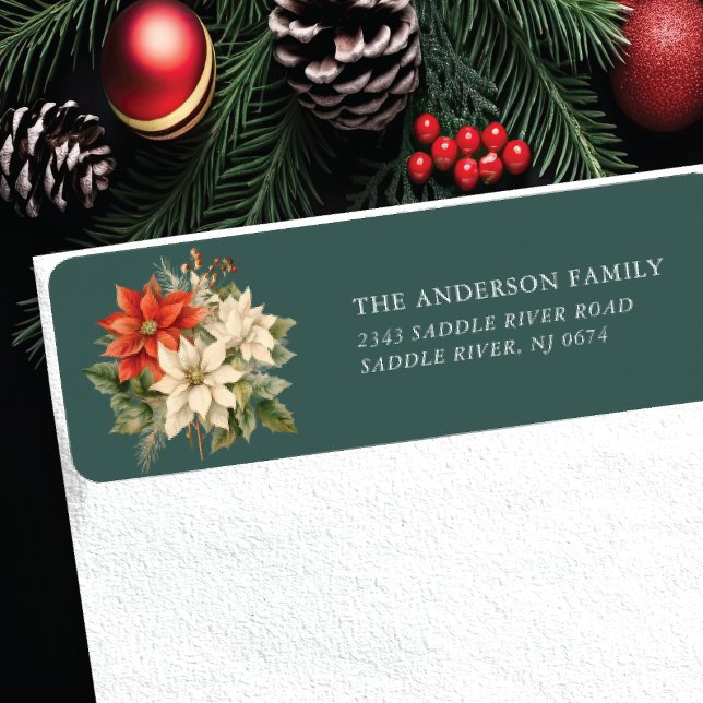 Étiquette Red White Poinsettia Flower Adresse de retour (Créateur téléchargé)