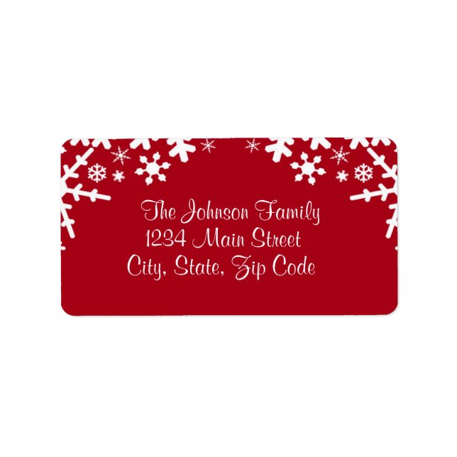 Étiquette Red & White Snowflake address label, customizable (Devant)
